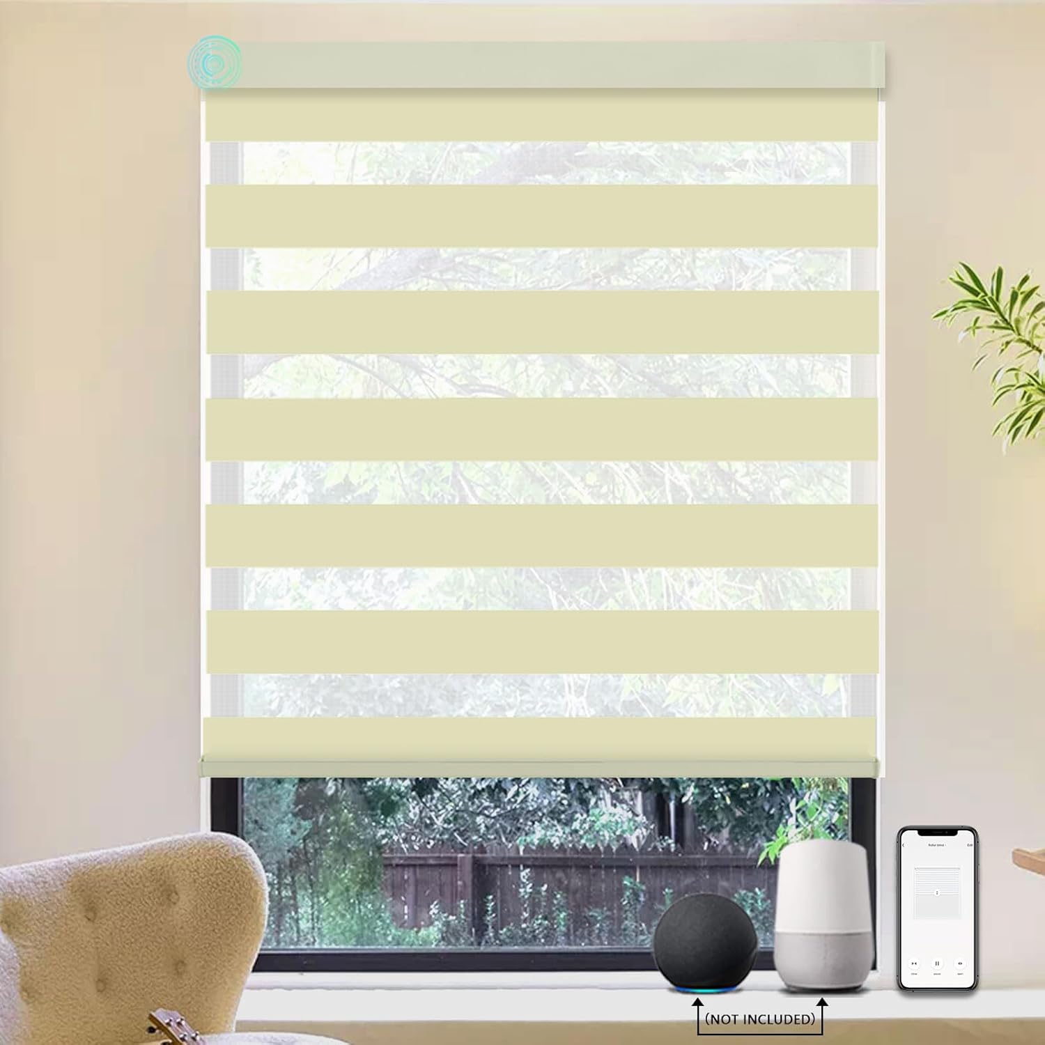 MING CHEN Motorized Blinds with Remote, Built-in Rechargeable Smart Blinds, Custom Size Electric Zebra Shades Compatible with Alexa Google (60% Shading Luxurious White)