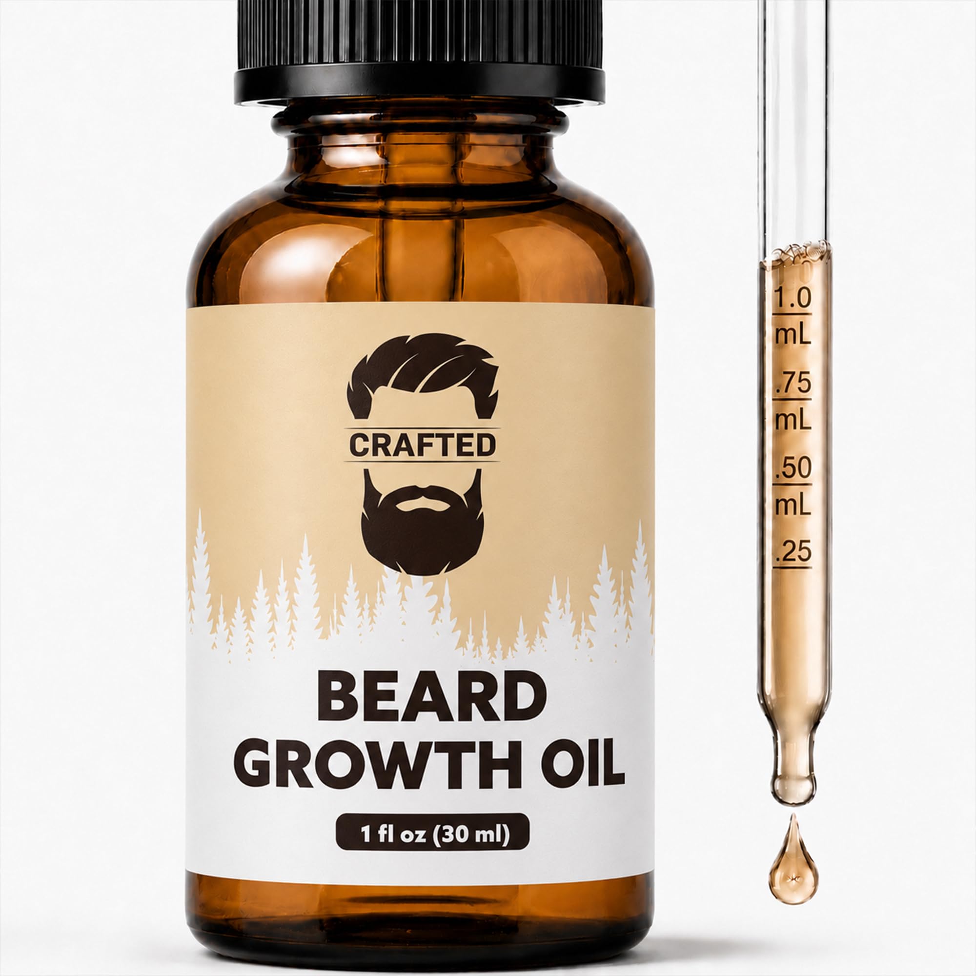 Crafted Beards Beard Growth Oil Serum - 1 fl Oz - Unscented - Helps Grow A Thicker Beard, Improves Beard Health, Fills in Thin and Patchy Spots - (1 Pack)
