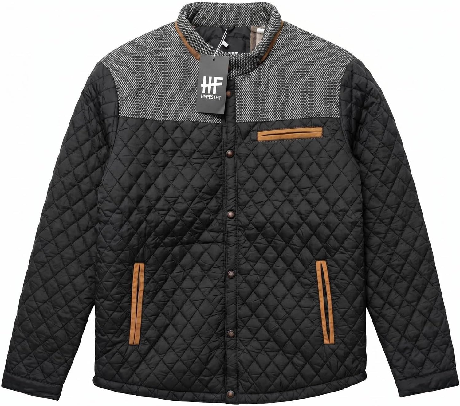 HYPESTFIT Men's Diamond Quilted Puffer Down Jacket Lightweight Business Casual Button Down Shirts