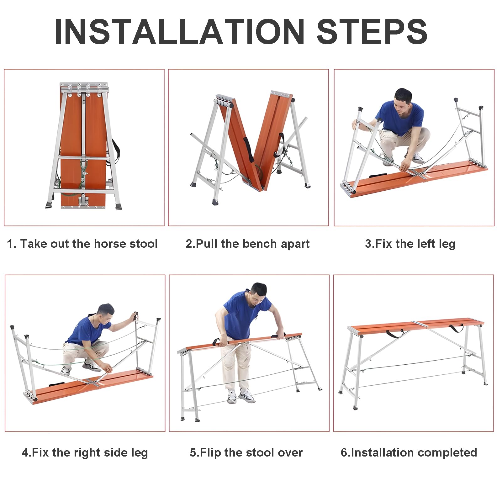 Plataforma de Trabajo de Aluminio, 120 x 27 cm | Altura Ajustable, Escalera de Acero de Aleación Plegable, Andamios para Cocina Baño Camping