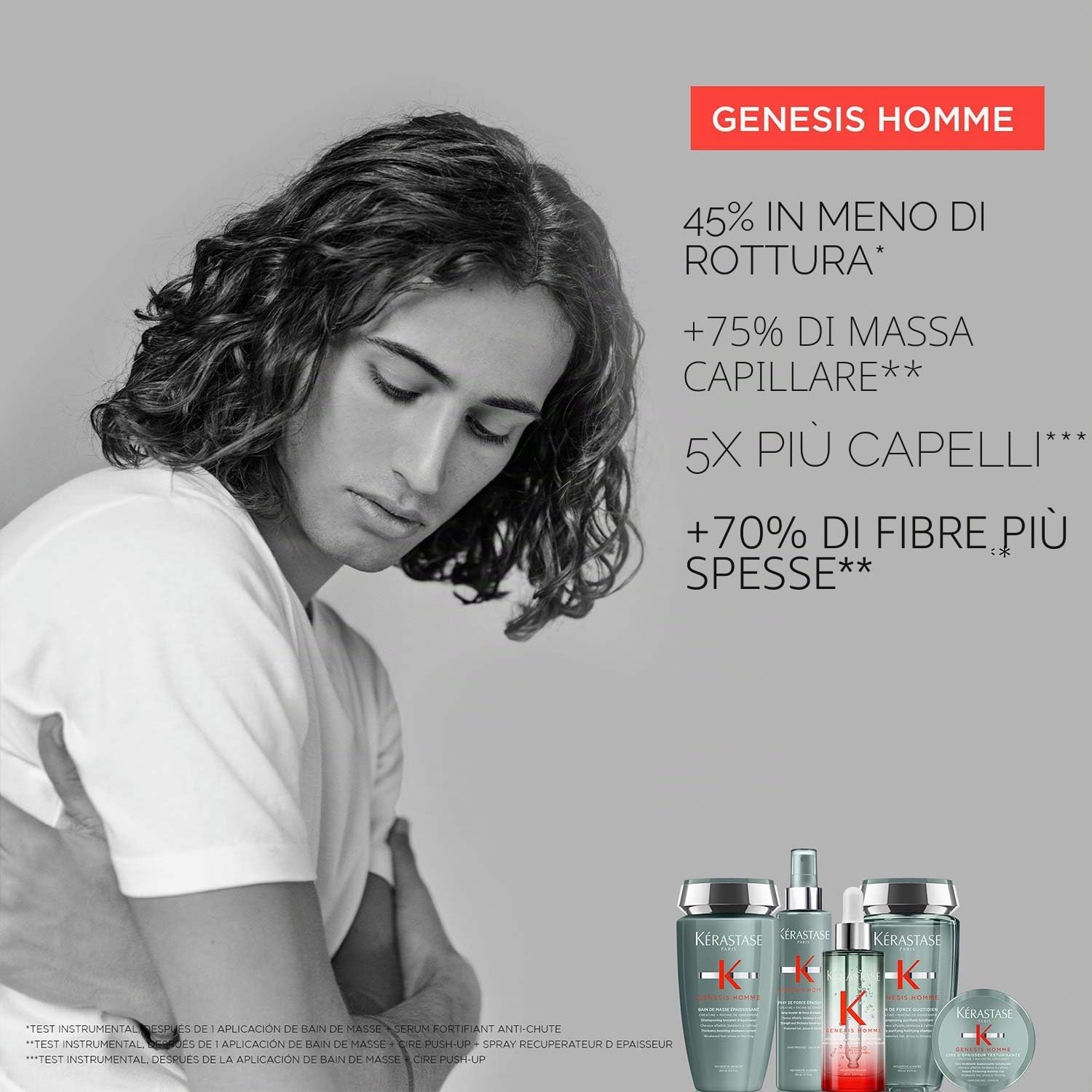 Kérastase Genesis Homme, Argilla modellante addensante istantaneo, per capelli indeboliti e assottigliati, Cera addensante texturizzante, 75 ml