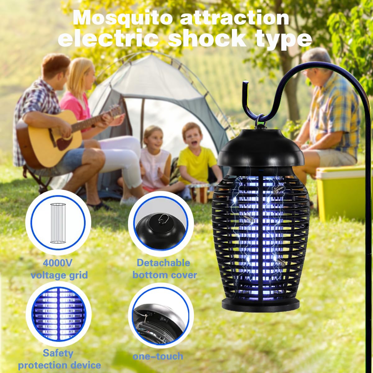 GARTO Bug Zapper 4200V Mückenfallen Outdoor & Indoor Mückenzapper Elektrischer Fliegenvernichter 360° Fruchtfliegenfalle mit 365nm Wellenlänge 2.0m Netzkabel Wasserdicht für Haus Garten Büro Terrasse