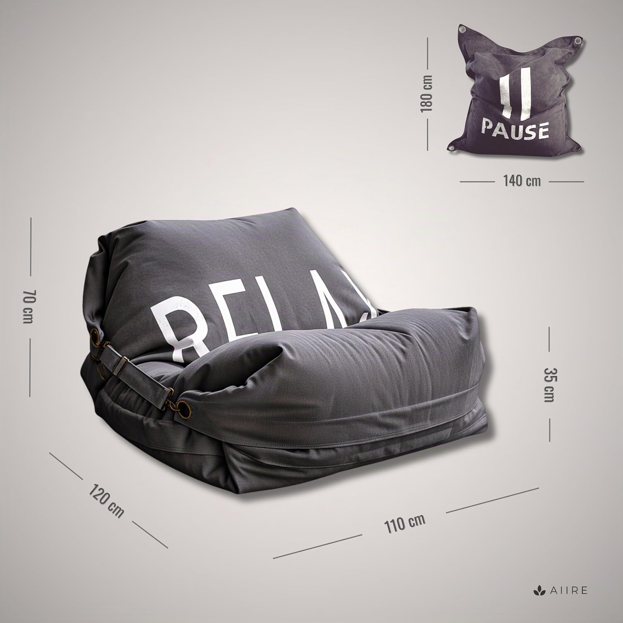 Aiire Sillón Puff con Relleno Incluido - Sofa Puf Gigante Moderno en Algodón Premium - Funda Desenfundable y Lavable - Bean Bag Chair para Jóvenes y Adultos - Puffs XXL [180x140]