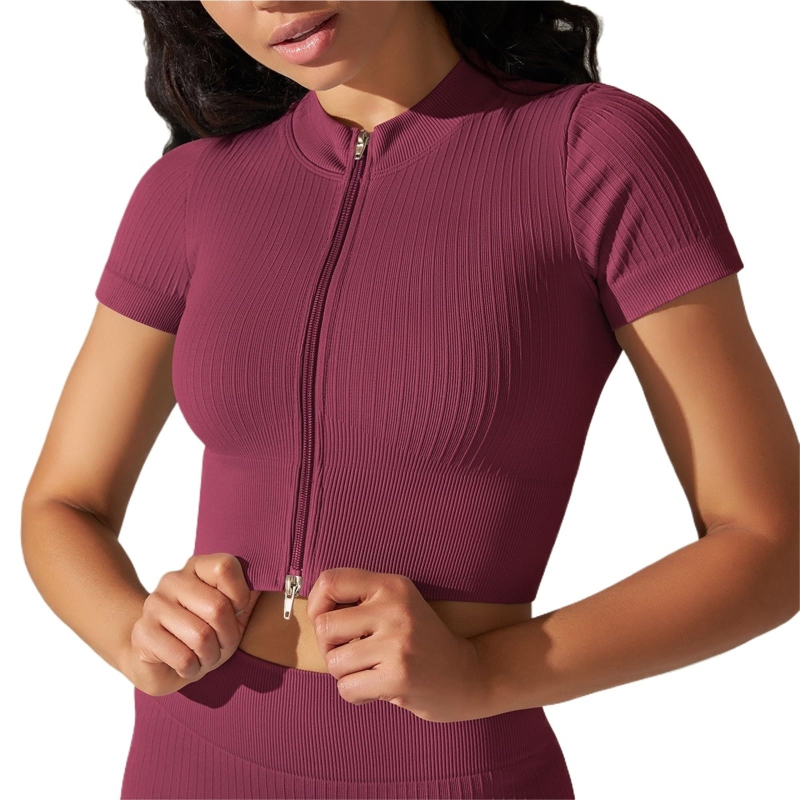 Donne Zip Fitness Yoga Shirt Sport T-Shirt Fitness Stretto Elastico Traspirante Sport Top Donna Abbigliamento Palestra Corsa Activewear
