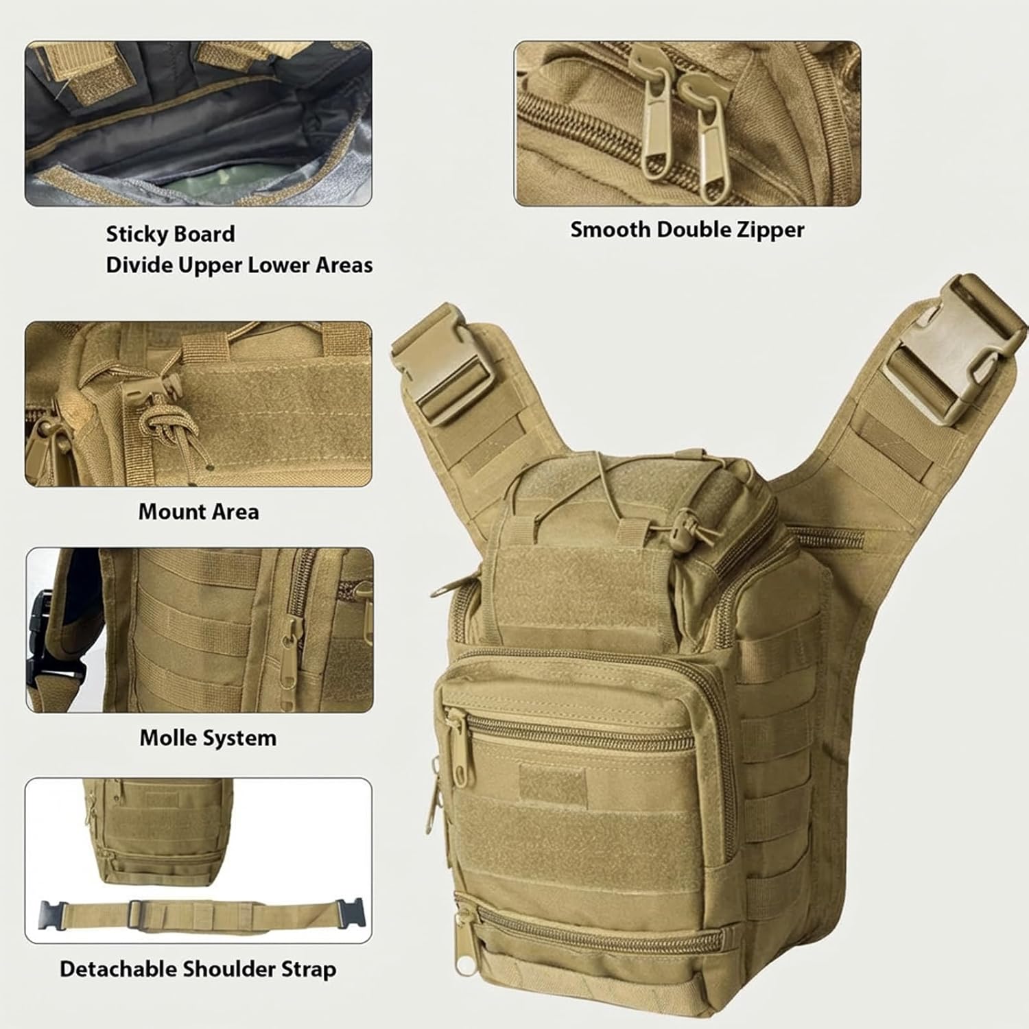 Tactical Backpack for Men，Military Sport Bag Pack Sling Shoulder Backpack Tactical Crossbody Bag EDC Molle Assault Range Bag Chest Pack for Hiking Camping Outdoor - Khaki