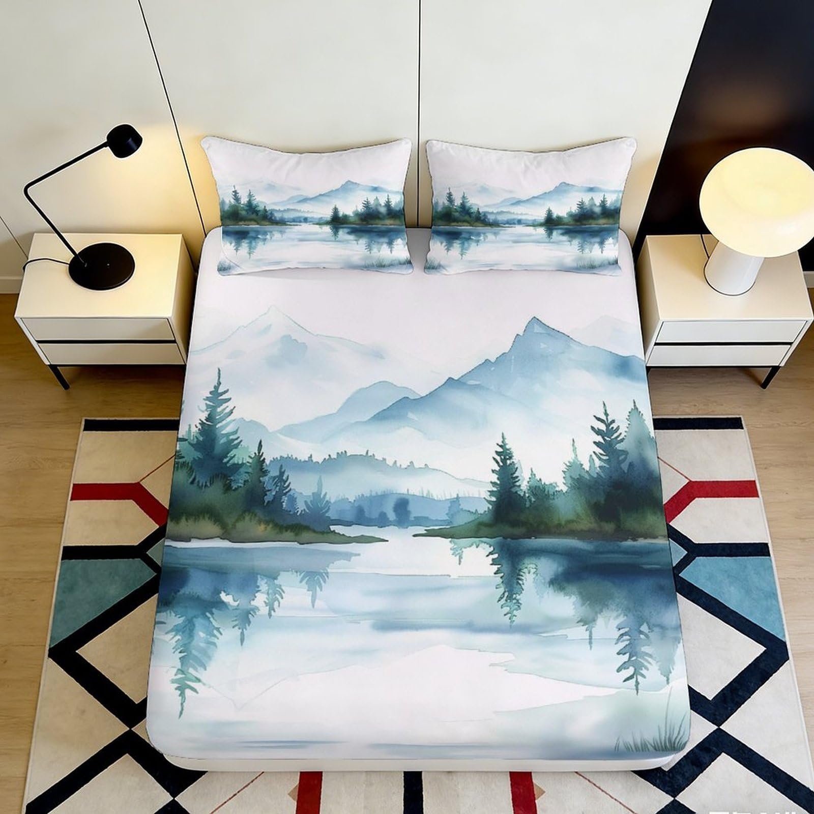 Jqzkxnhpbr Style-10 3D Printed Mountain Lake Fitted Sheet Microfiber Soft Breathable Forest Landscape Bed Cover For Bedroom Decor 90X200x25cm