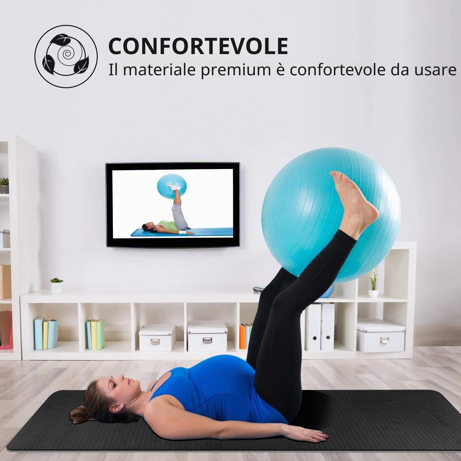 CAMBIVO Tappetino Palestra TPE Antiscivolo 213 x 81 x 6 mm per Adulti | Materassino Yoga e Pilates Extra Largo con Cinghia per Fitness, Ginnastica e Workout a Casa e in Palestra