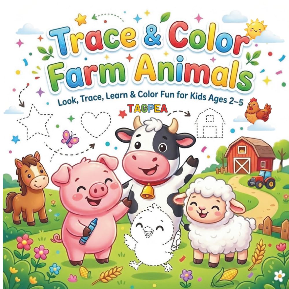 Trace & Color Farm Animals: Fun Tracing and Coloring Activity Book for Toddlers and Kids Ages 2–5