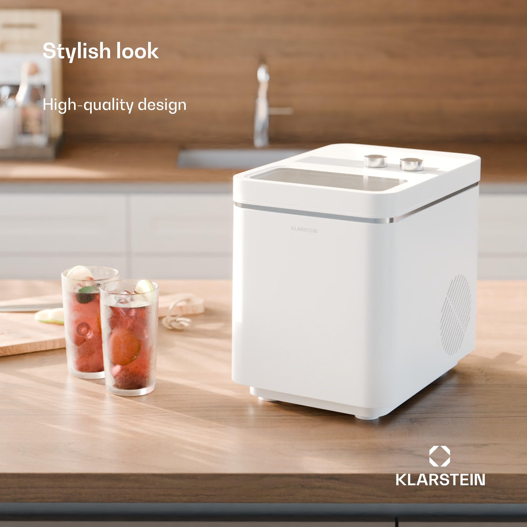 KLARSTEIN Icecraft máquina de Hielo - 12kg/24h, 6 Minutos, 2 tamaños de Cubitos, automática, fácil de Usar, diseño Moderno, para casa y Bar, máquina de Hacer Hielo pequeña, Blanco