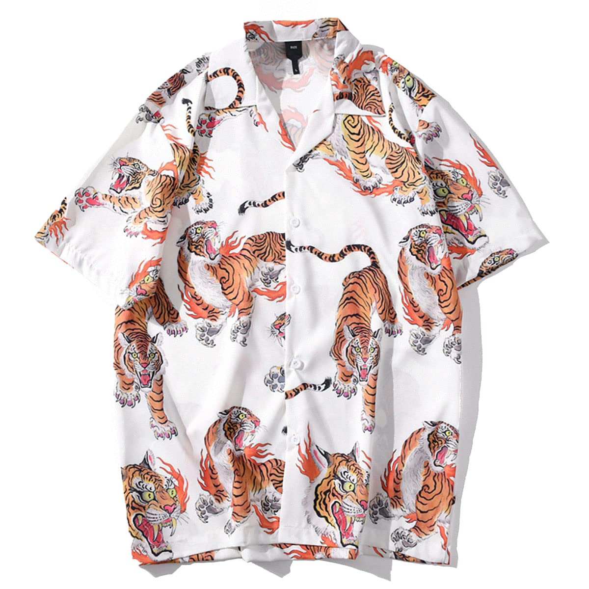 Emlyn Adrian Hawaiian Shirts Men Button Down Short Sleeve Tiger Printed Beach Tropical Shirt