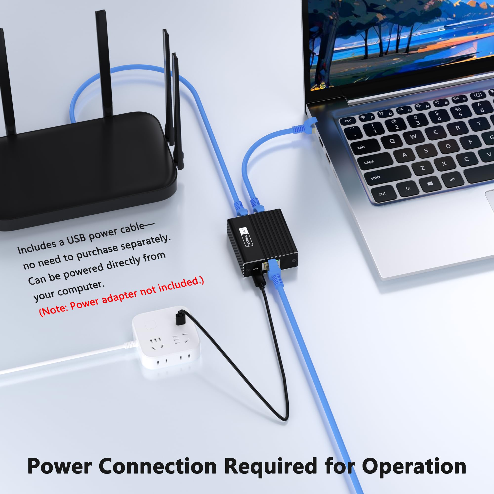 Splitter Ethernet da 1 a 2 con cavo Cat6 (1,2 m), sdoppiatore Internet ad alta velocità 1000 Mbps per router/switch/modem, switch Ethernet a 2 porte compatibile con Cat5/5e/6/7/8 (2 dispositivi