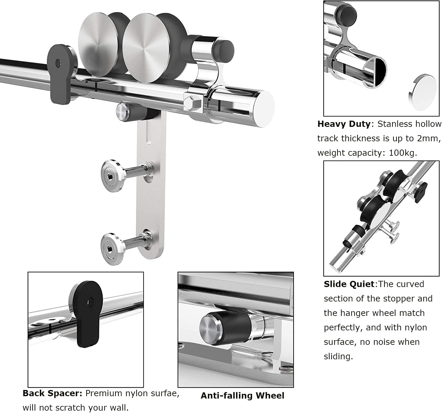 CCJH 7FT Barn Door Hardware Sliding Track Kit Stainless Steel Heavy Duty for Single Wood Door (Y Shape Hanger)