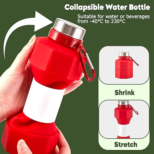 Miniatura 5 de Giraffe Creation Botella de agua plegable con mancuernas, reutilizable de silicona sin BPA, a prueba de fugas, botella de agua plegable para viajes,