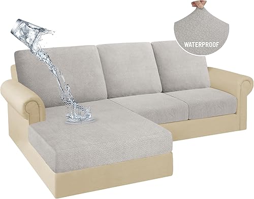 Miniatura 37 de HDCAXKJ Fundas de cojines de sofá seccional 100% impermeables, 8 piezas, funda seccional en forma de L, funda elástica para asiento de sofá chaise,