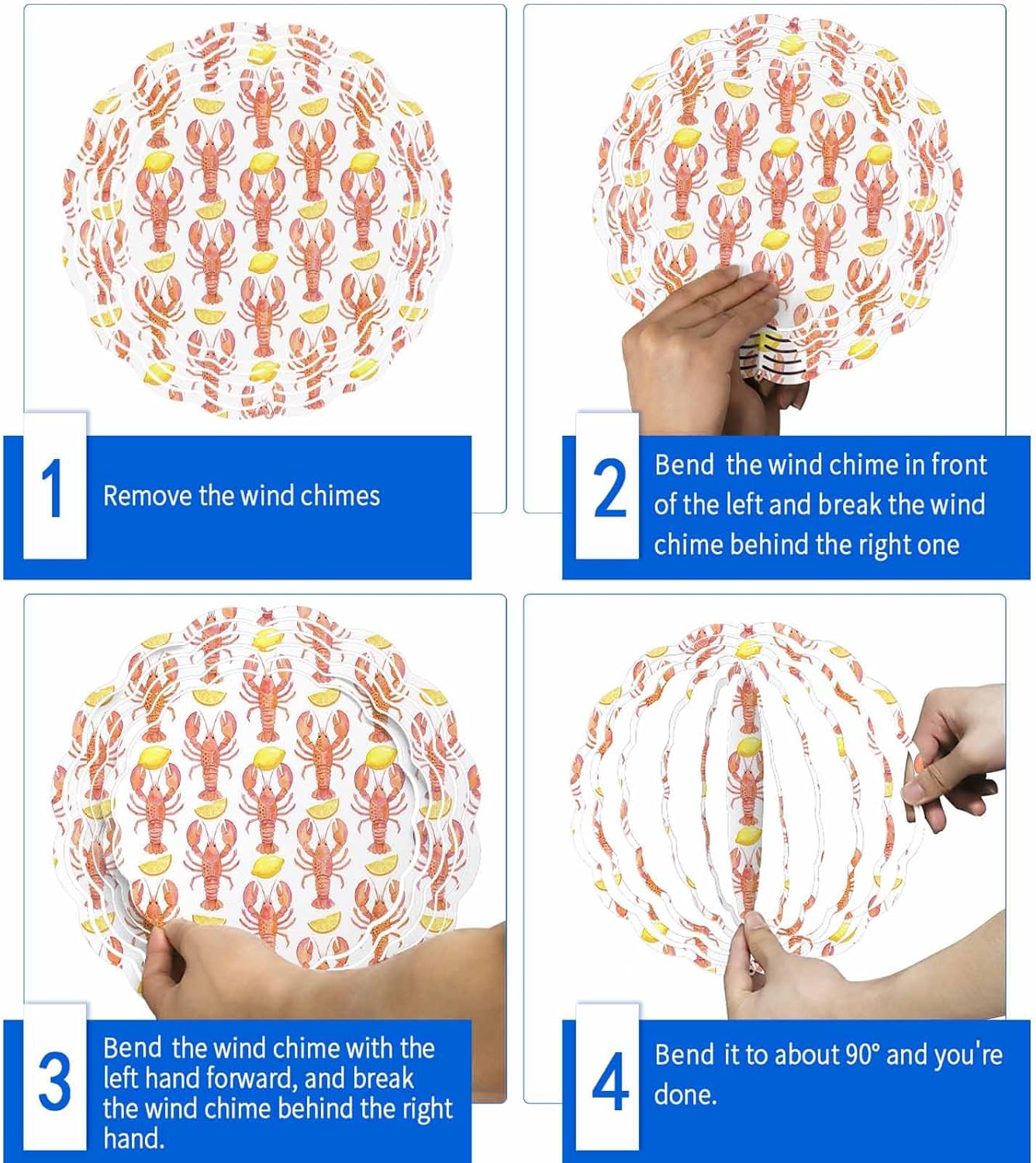 Watercolor Fruits Lemons Wind Spinner for Garden Yard 3D Stainless Steel Hanging Wind Spinners, Retro Animal Crayfish Spinners Outdoor Metal Decor for Lawn Patio Home