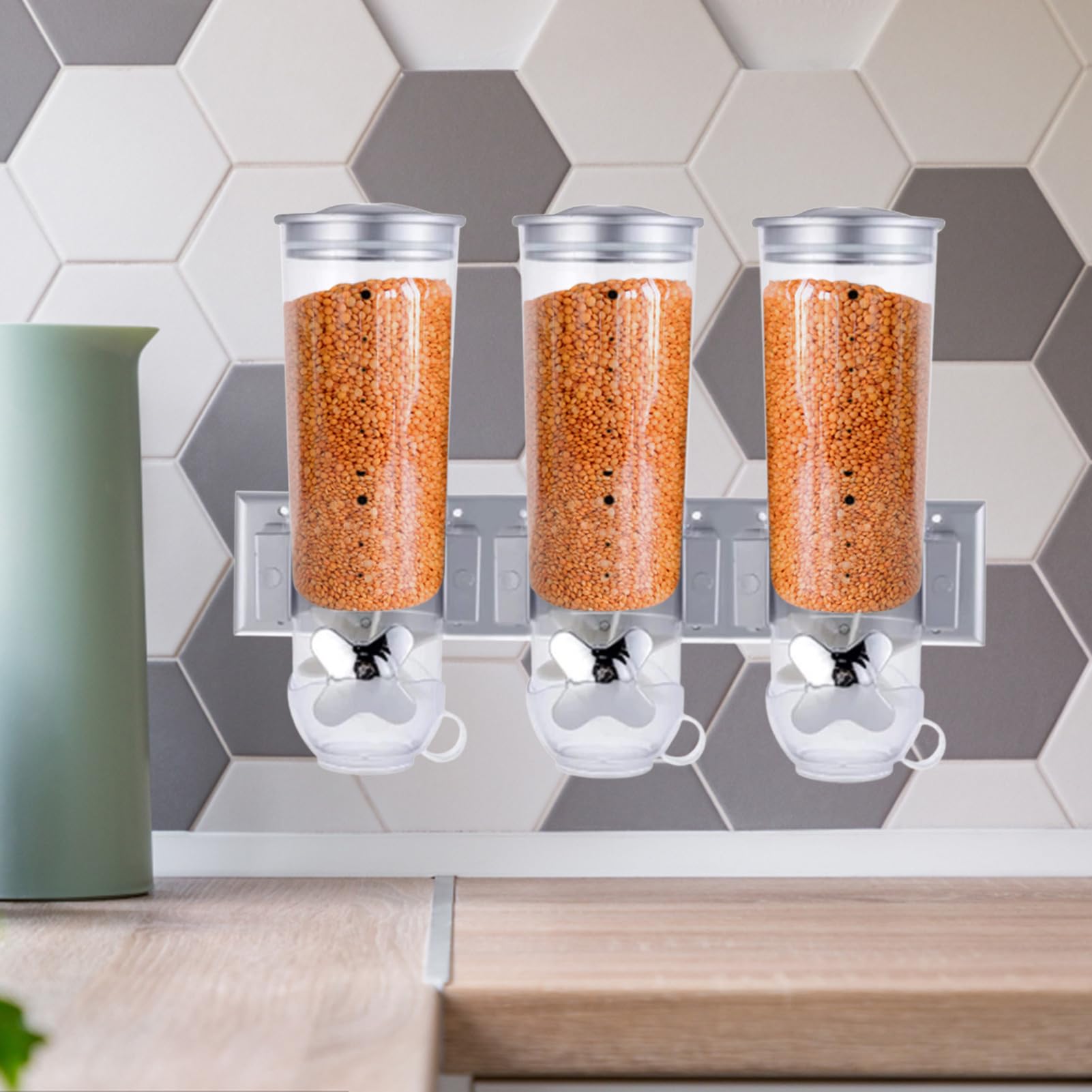 Contenitore per cereali da parete – cestino per prodotti secchi | Dispenser per cereali con bicchiere, contenitore per cereali a parete per alimenti secchi e snack, per