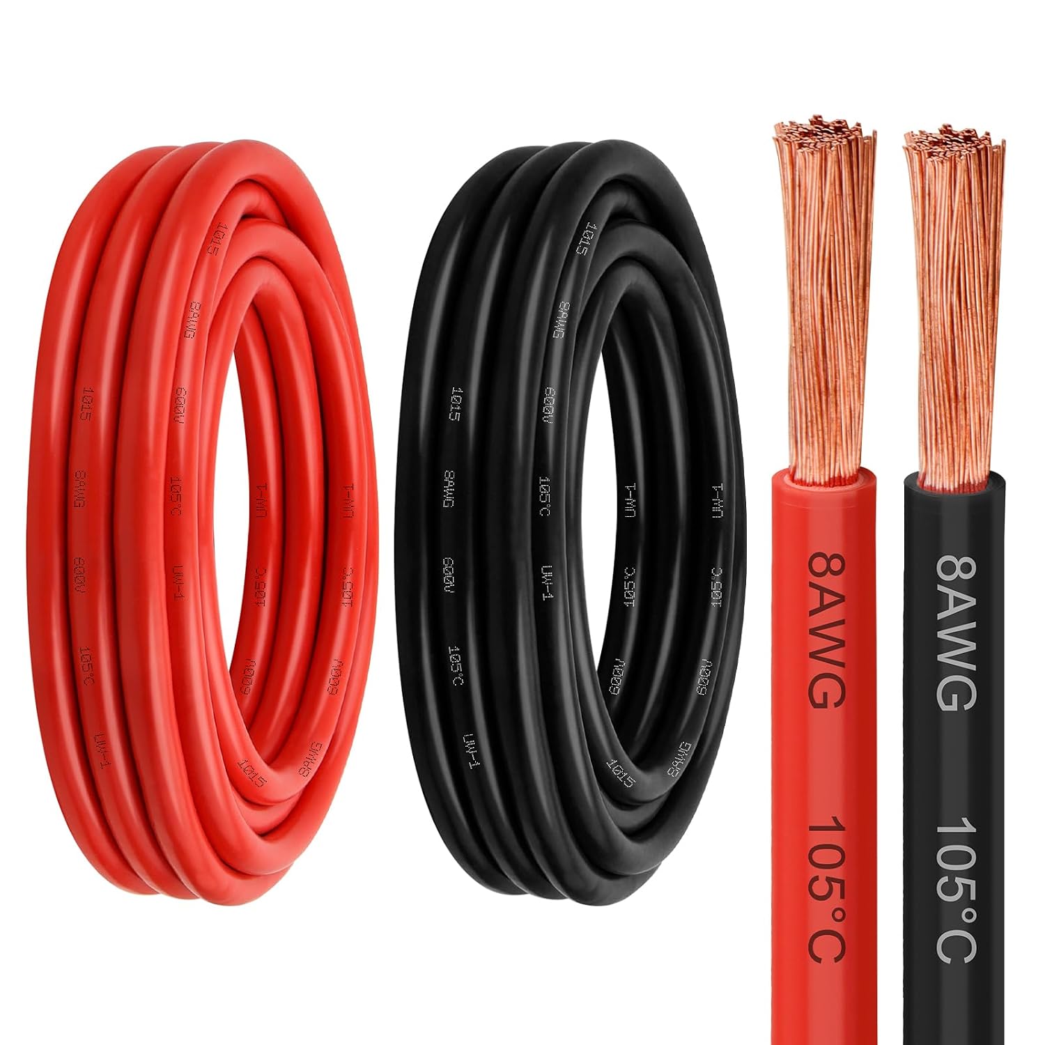 8 Gauge Wire - 15FT 8 AWG Pure Copper Wire 8 AWG Wire Red and Black Battery Cable Oxygen Free Stranded Copper Wire for Automotive, Solar Panel, Audio Auto, LED Lighting, Generator etc.(15feet)
