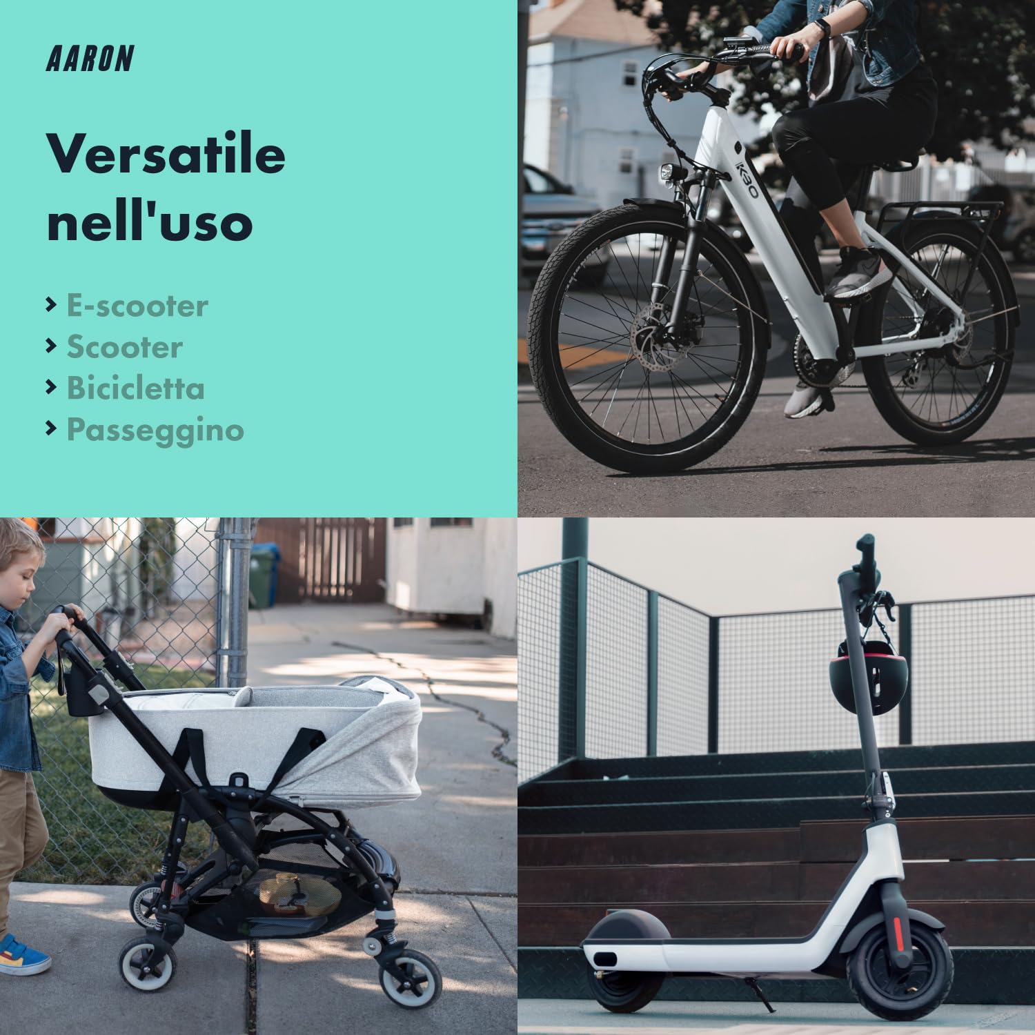 AARON Lucchetto con manette per scooter elettrico – design ad alta sicurezza – Lucchetto flessibile per bicicletta con catena in acciaio – Robusto e antigraffio (blue)