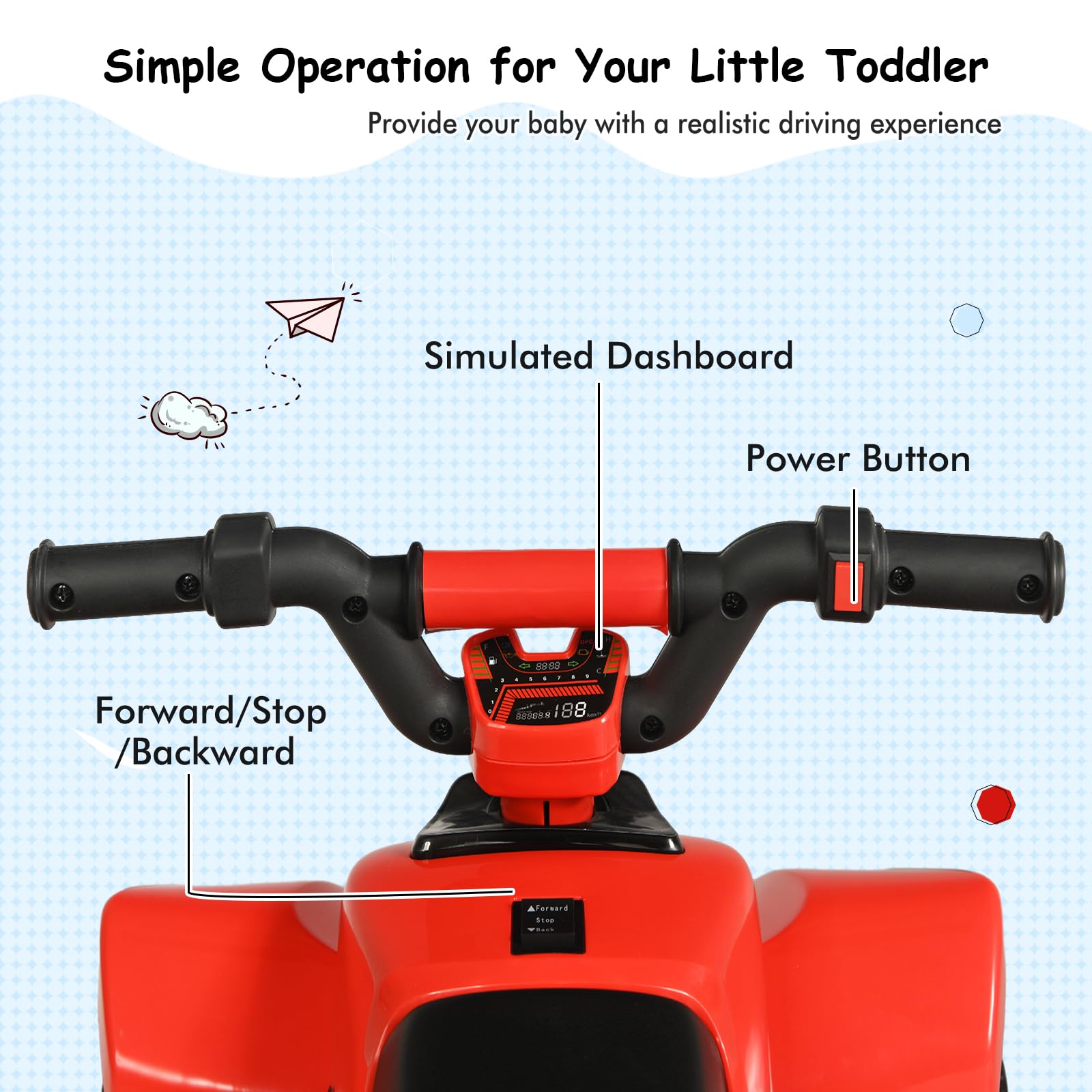 SOARS Auto elettrica per bambini, Quad elettrico per bambini ATV 6V, camminata anteriore/posteriore, sedile ergonomico, ruote antiscivolo, caricatore incluso, carico 30 kg, per ragazzi e ragazze 3