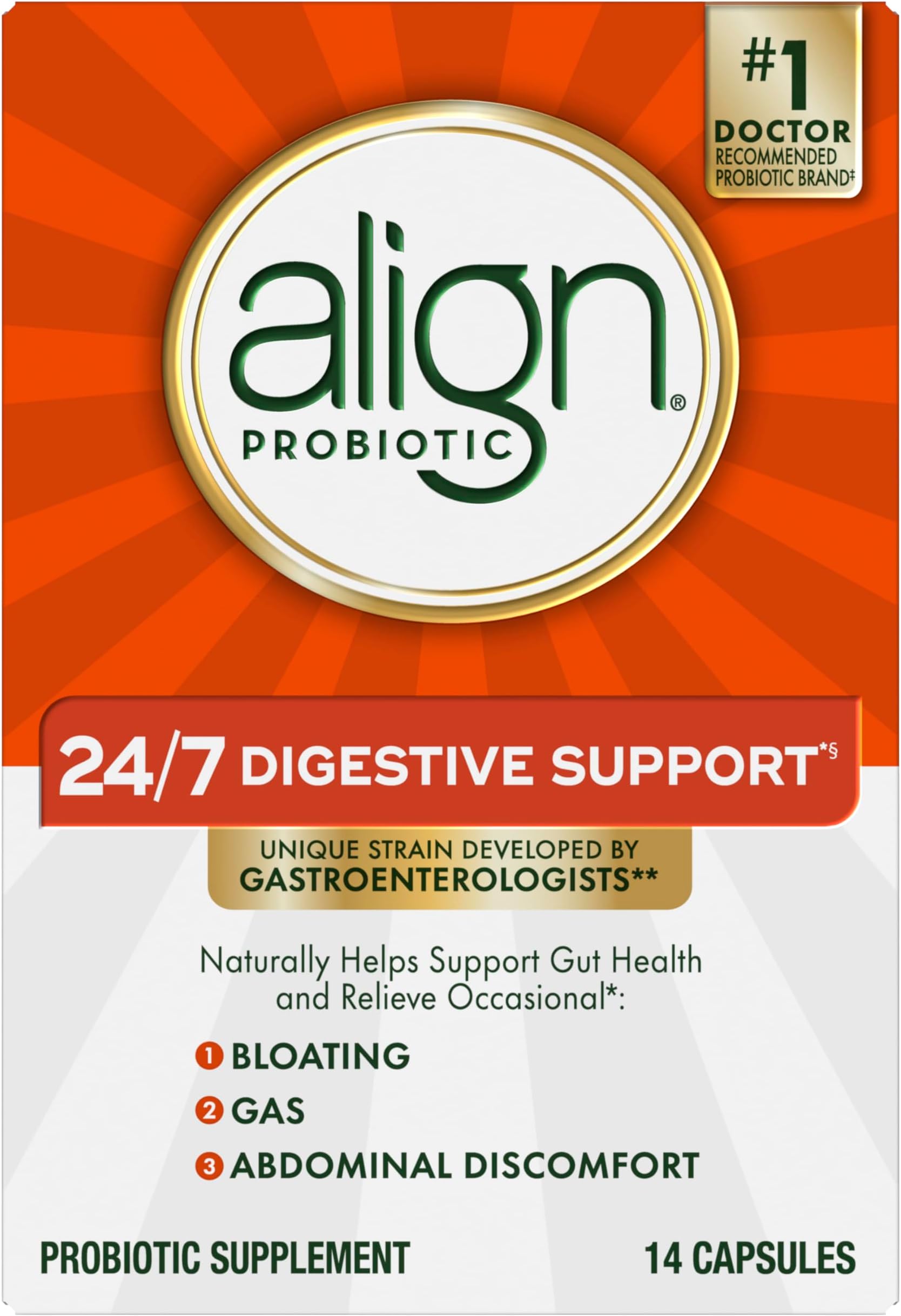 Probiotic, 24/7 Digestive Support*§, Probiotics for Women and Men, Probiotics for Digestive Health, Men and Womens Probiotic Capsules Help Relieve Occasional Bloating & Gas*, 14 Capsules