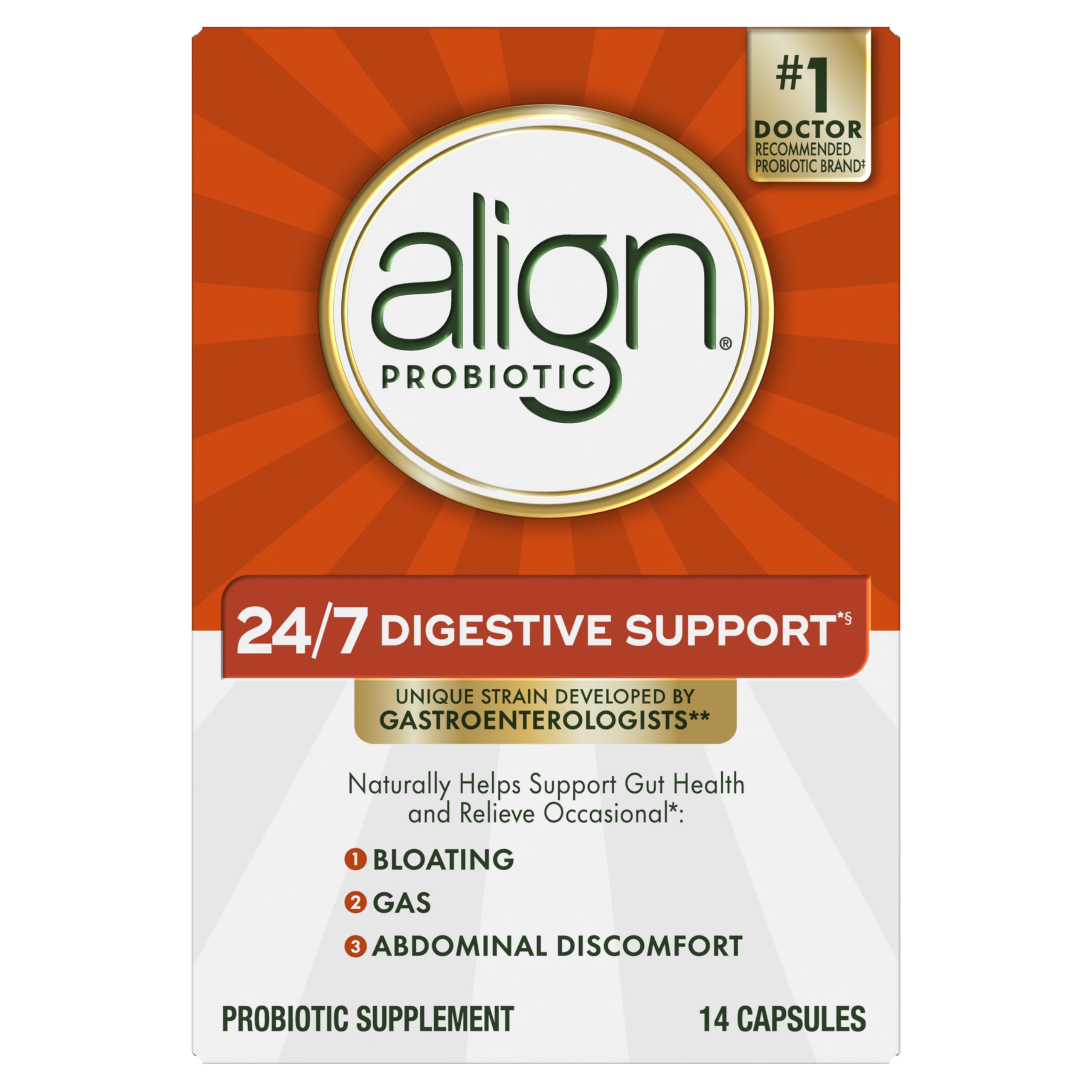 Probiotic, 24/7 Digestive Support*§, Probiotics for Women and Men, Probiotics for Digestive Health, Men and Womens Probiotic Capsules Help Relieve Occasional Bloating & Gas*, 14 Capsules
