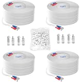 OOSSXX 4×150 Feet Video Power Cable BNC Extension Outdoor Wired Surveillance Camera All-in-One Cables for CCTV Security Cameras DVR System with 4xBNC Connectors and 4xRCA Adapters, 4Packs