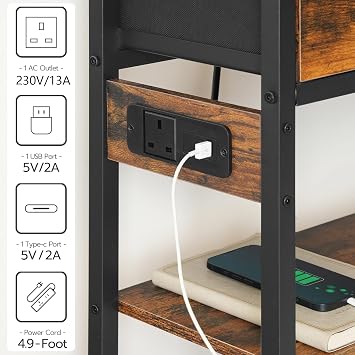 HOOBRO Console Table with Charging Station, 2 Drawers and LED Light, Narrow Hallway Table, Sofa Side Table, Display Stand, Slim Console Table for Hallway, Living Room, Rustic Brown EBF91KDXG01