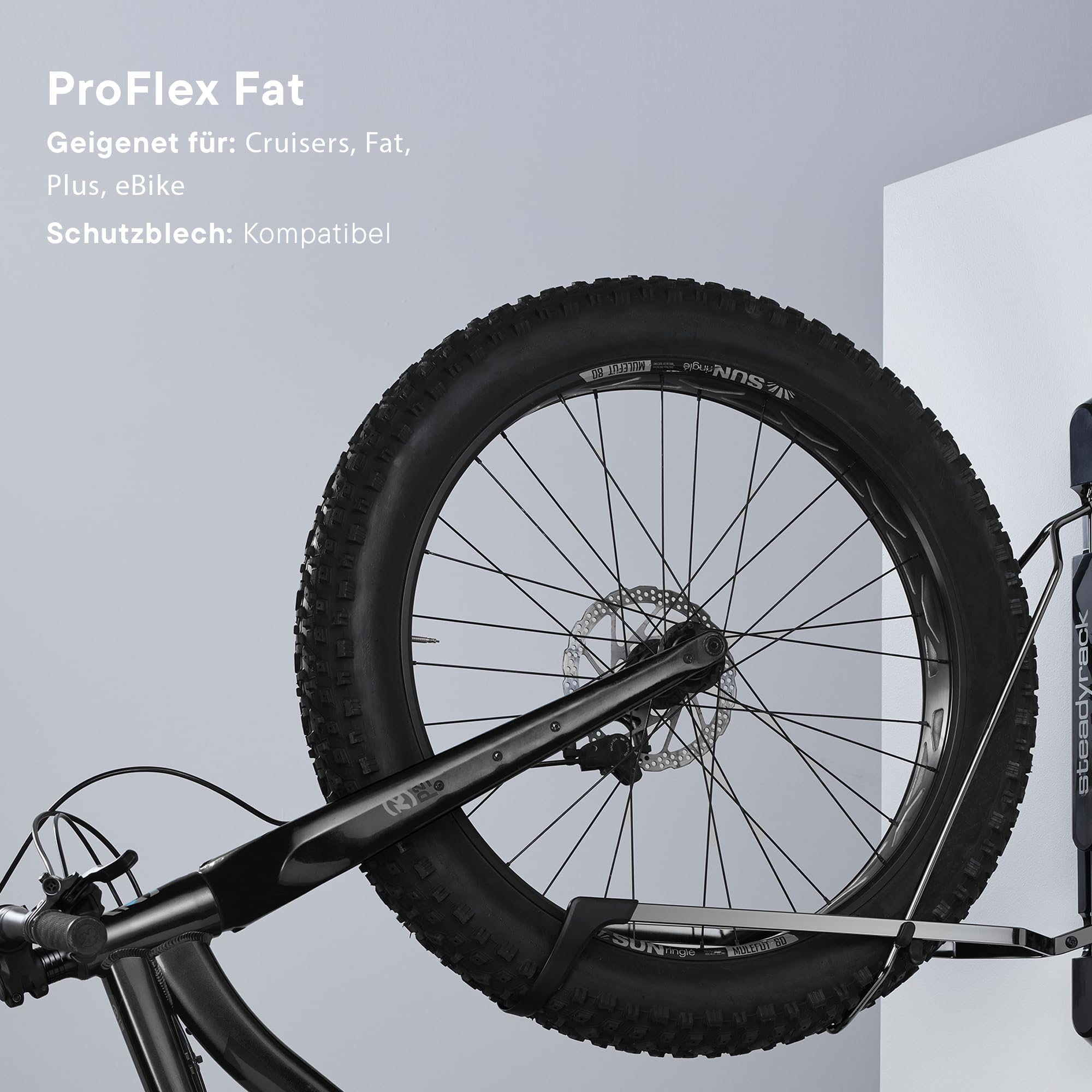 Steadyrack ProFlex Fat Fahrrad Wandhalterung - Vertikale Fahrradhalterung klappbar für Fatbikes, Plus Bikes, Cruiser & mehr - Platzsparende Aufbewahrung für Garage, Werkstatt & Zuhause