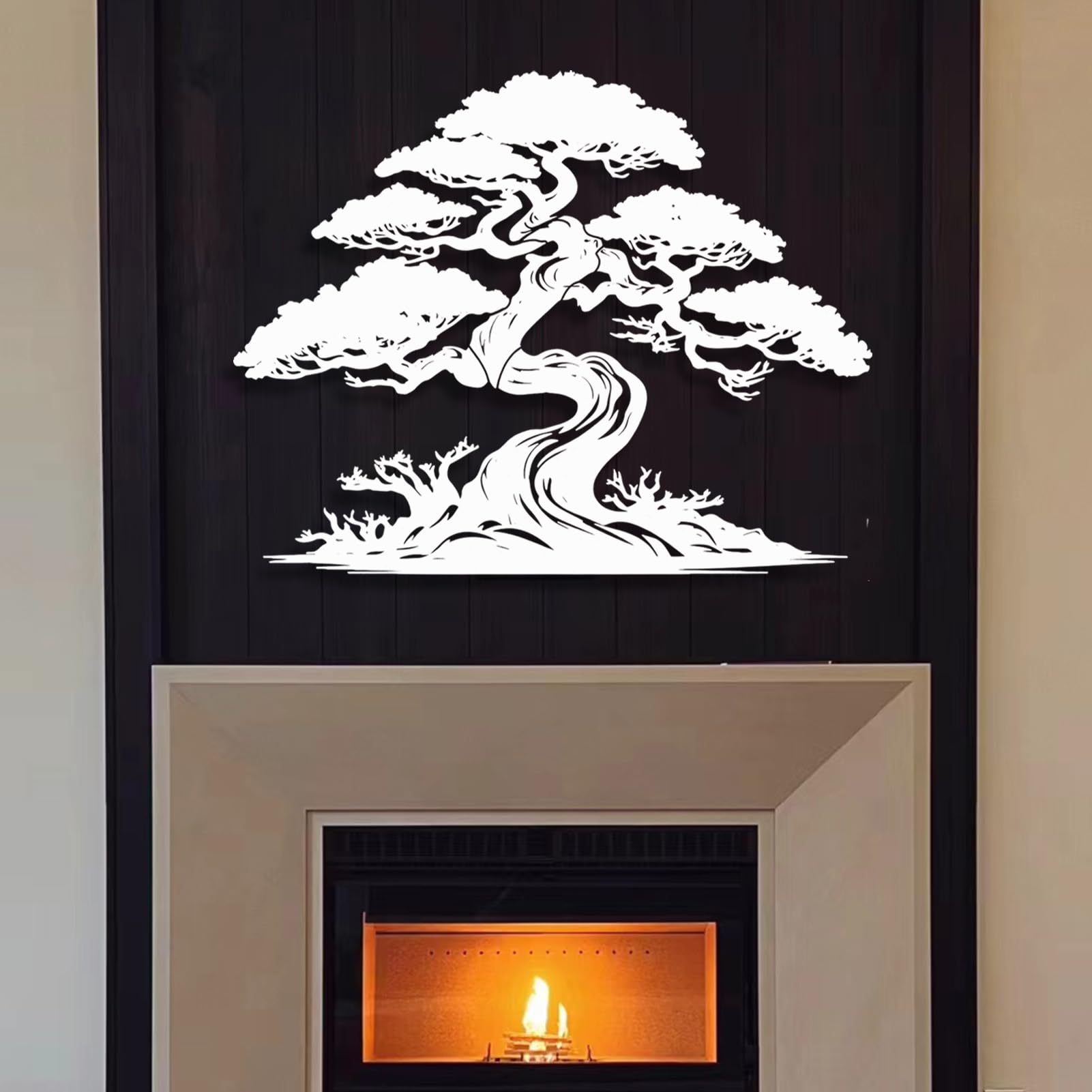 Grande Decorazione murale Astratta in Metallo a Forma di Pino, Bonsai, pianta Ornamentale da Appendere, Regalo per Amanti della Natura (Bianco, 80x63 cm)