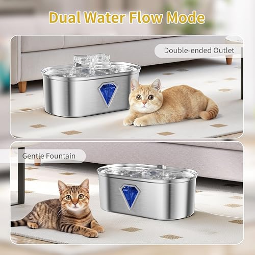 Miniatura 4 de Fuente de agua para gatos, fuentes automáticas para gatos de 3.5 litros para beber con doble salida de agua, dispensador de bebida súper silencioso