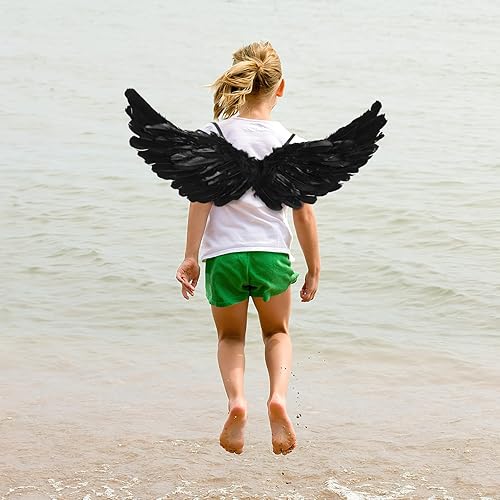 Miniatura 7 de Decoración de Halloween, alas de ángel negras, alas de águila emplumadas con correas elásticas, disfraz de pájaro de Halloween, alas de ángel