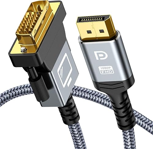 Cable DisplayPort a DVI de 6 pies, adaptador DVI a DisplayPort macho a macho, cable DVI a DP chapado en oro, cables DVI trenzados de nailon