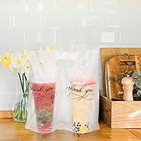Vista 2 de MJOGGOTT Paquete de 500 bolsas de plástico transparente para beber, portavasos con asa, soporte desechable de agradecimiento para bebidas, café