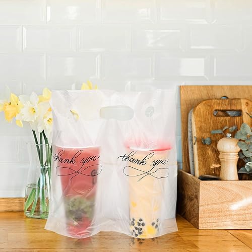 Miniatura 4 de MJOGGOTT 1000 bolsas de polietileno para beber, bolsas de plástico transparente con diseño de agradecimiento para bebidas, portadores de bebidas con