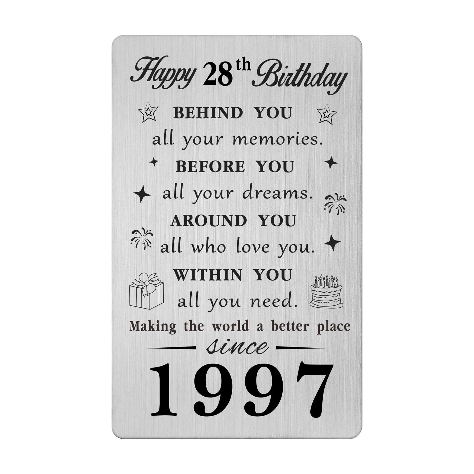 Gezxin Happy 28th Birthday Card for Women Men- Personalised 28 Year Yr Old Birthday Gifts for Him Her Female Male- 1996 Bday Present Ideas Keepsake for Girls Boys