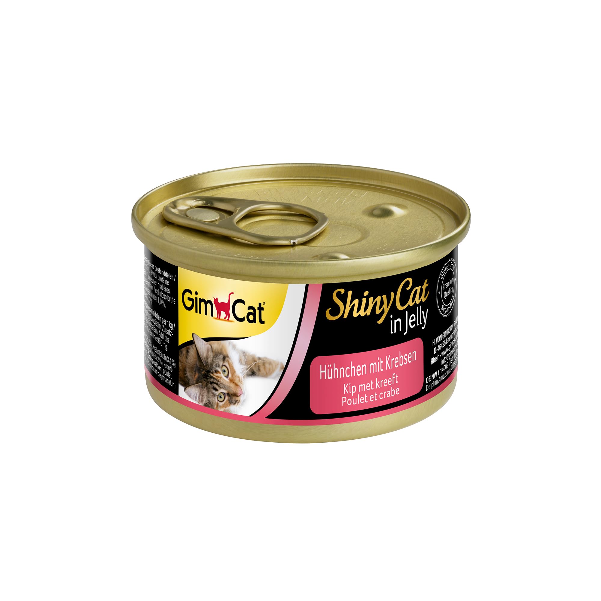 GimCat ShinyCat in Jelly, pollo con cangrejo - Alimento húmedo para gatos, con carne y taurina - 24 latas (24 x 70 g)
