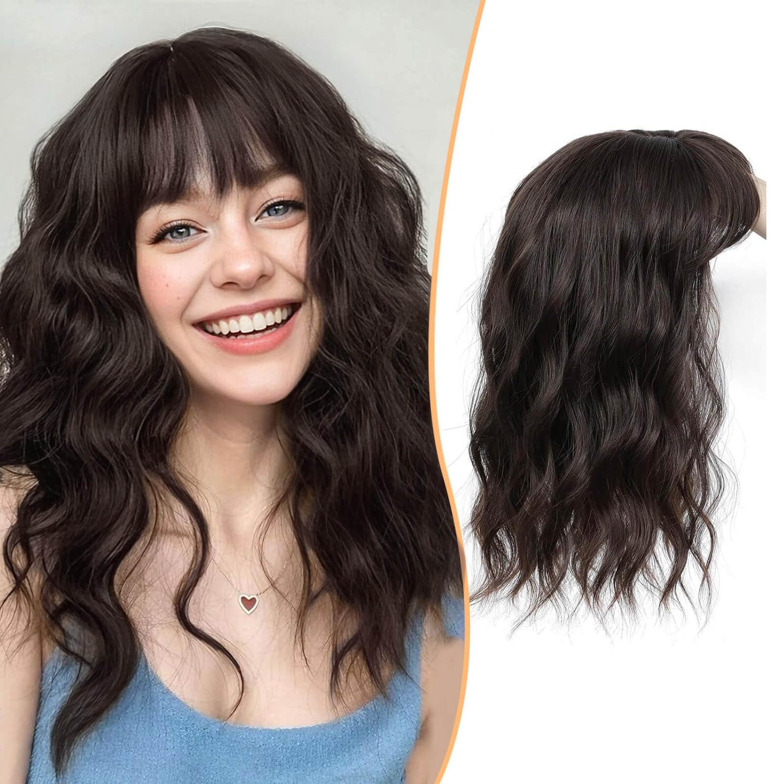 MARJORIE Hair Topper 14inch Golden Blonde Wavy Hair Toppers for Women with Thinning Synthetic Wiglets Topper with Bangs Clip in Hair Pieces For Women,Changing Hairstyle, Boosting Confidence