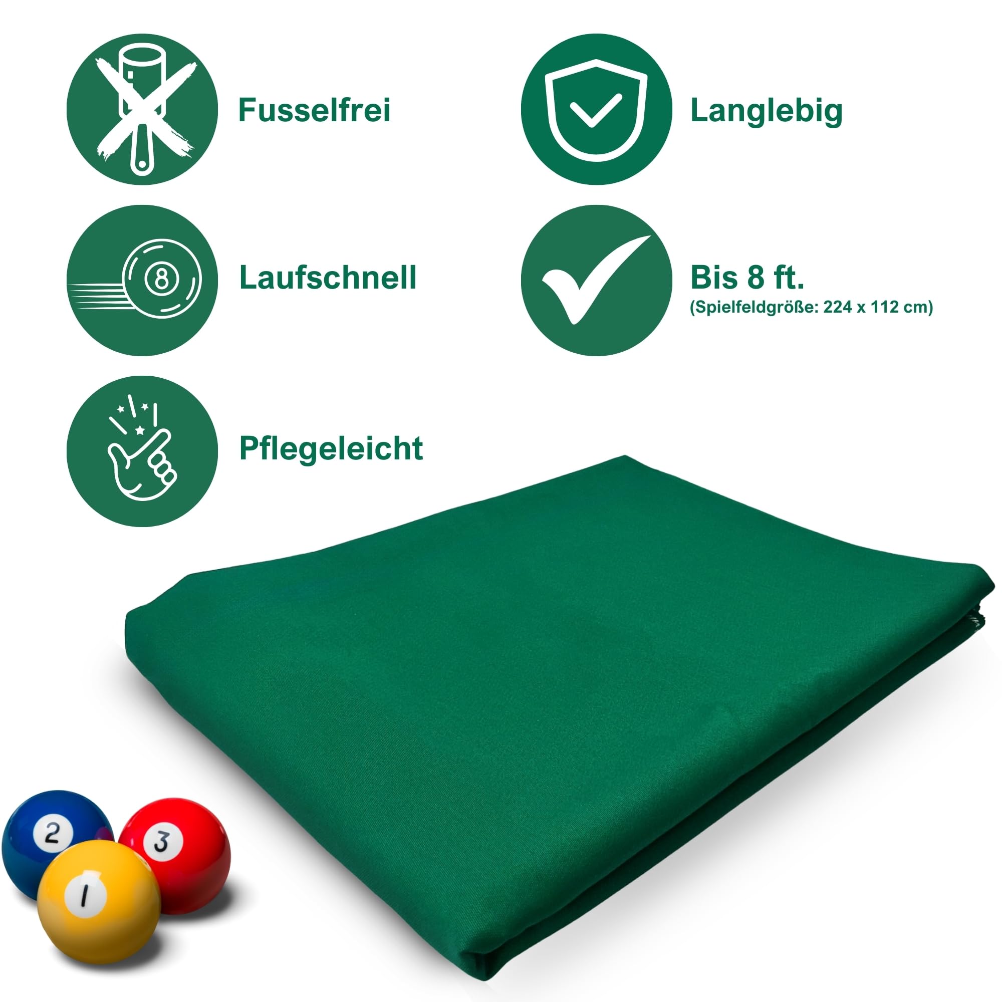 Winsport Billardtuch Arizona grün, Coupon 350x150 cm, für Spielfläche und Banden, hochwertiges, langlebiges Poolbillard-Tuch, Laufschnelles Filz, optional als Set inkl. Sprühkleber