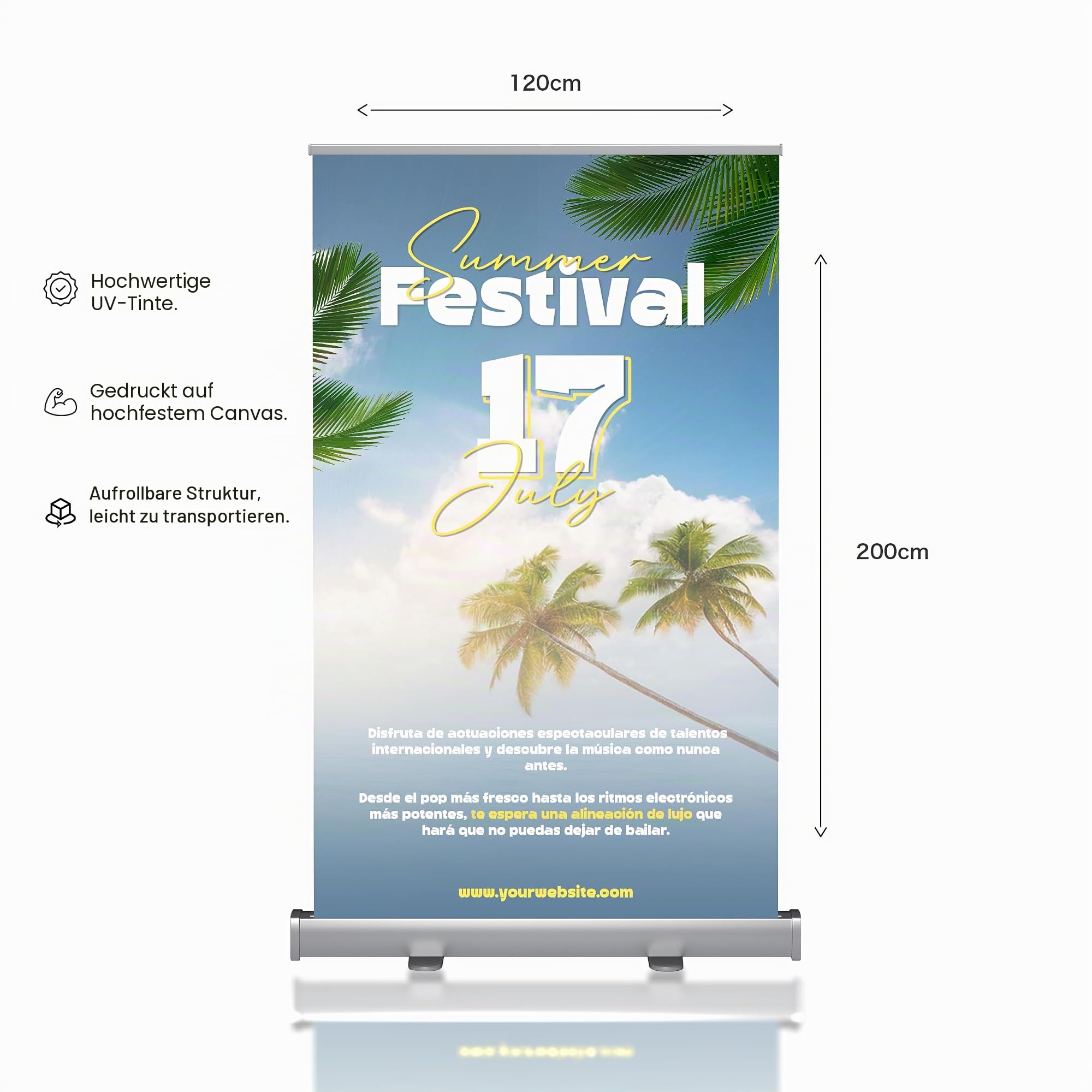 CREATIVA DIGITAL IMPRESION Y DISEÑO ROLL UP DRUCK INKLUSIVE FLM Low Budget| Rollbanner | Banner | Online-Design | (Ihr Design, 120 x 200 cm)