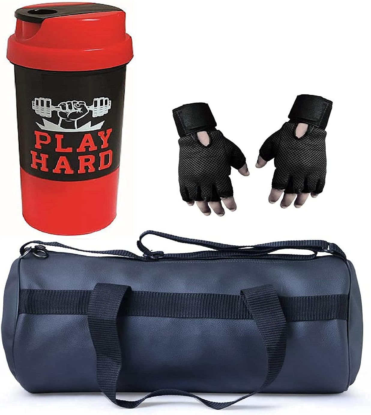 ALLIED SALES INDIA Allied Sales SG-001 Men's Leather Gym Bag; Cyclone Protein Shaker and Gym Gloves with Wrist Support Combo (Black)