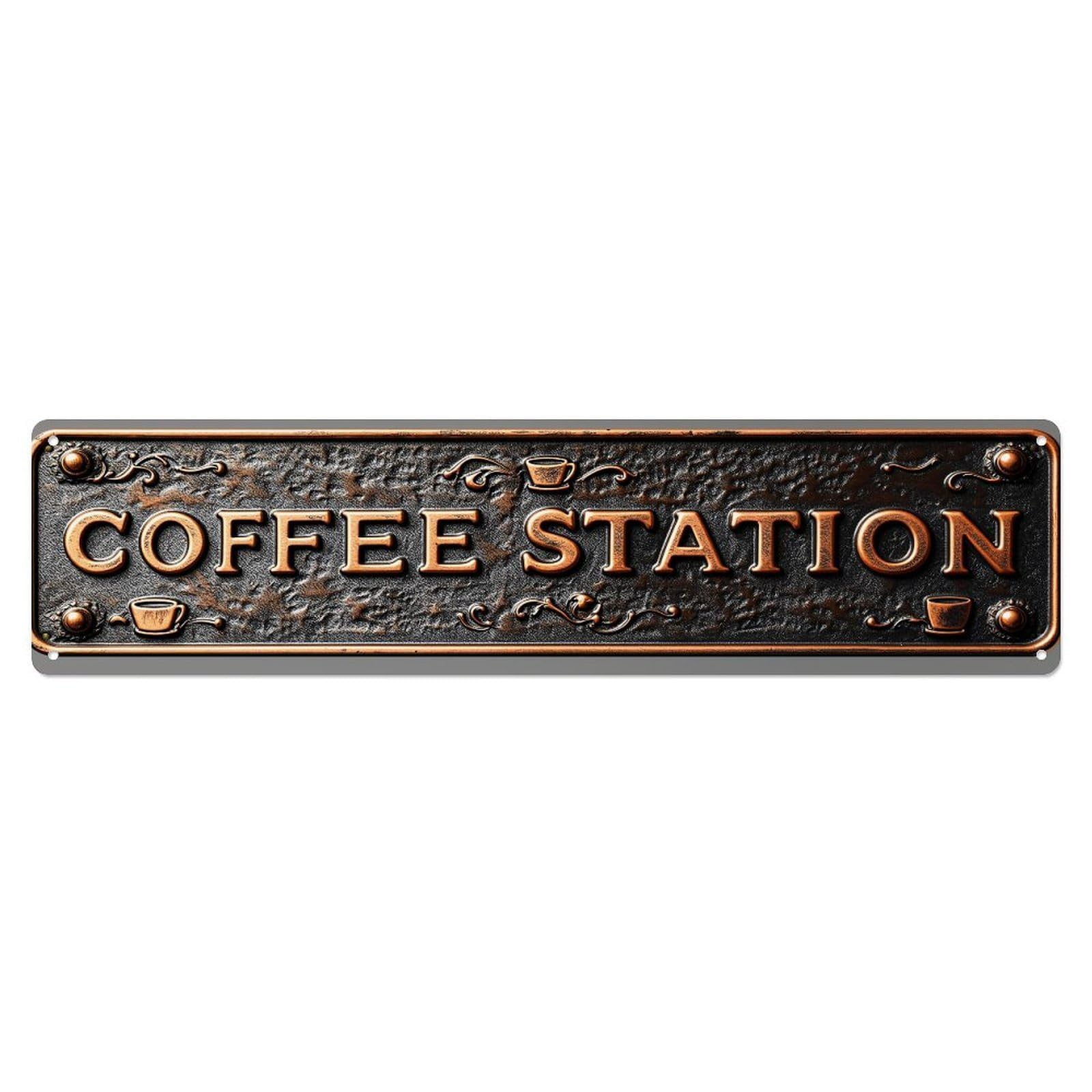 Jdyaojiesheng Vintage Coffee Station Sign Pattern Tin Sign Retro Metal Wall Decor Metal Poster, Home Bar Garage Farmhouse Cafe Wall Art Decoration 4X16inch