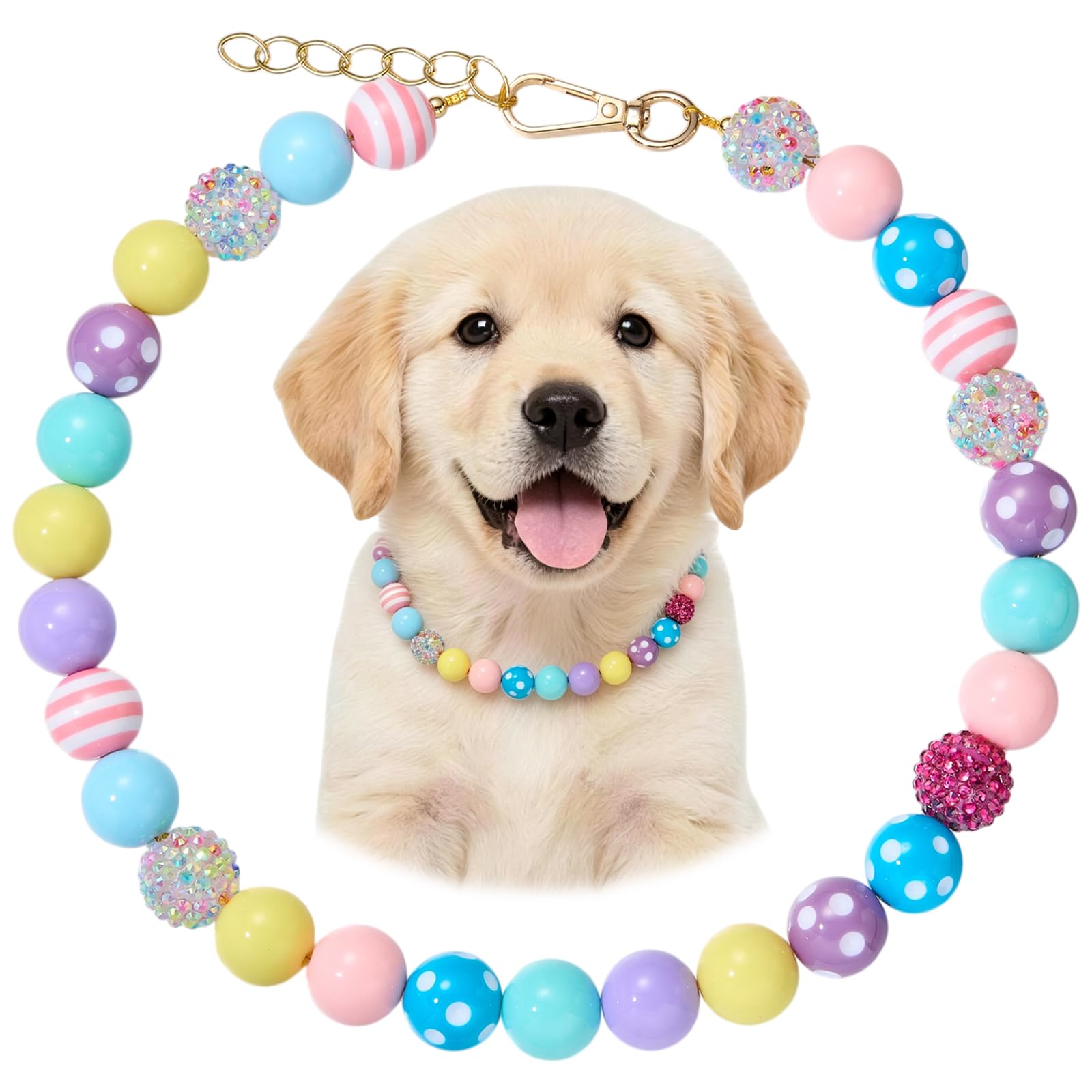 BEEFLYING Beaded Dog Necklace Collar for Large Small, 23.82 In, Adjustable