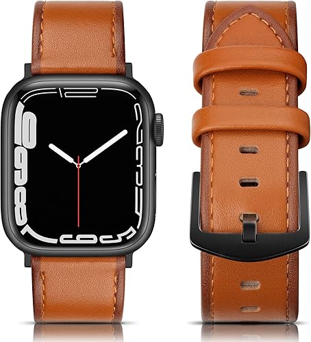 Vista 40 de Correa de cuero compatible con correas de Apple Watch de 1.811 in, 1.772 in, 1.732 in, 1.654 in (Serie 1/2/3) para hombres y mujeres, correa de Azul