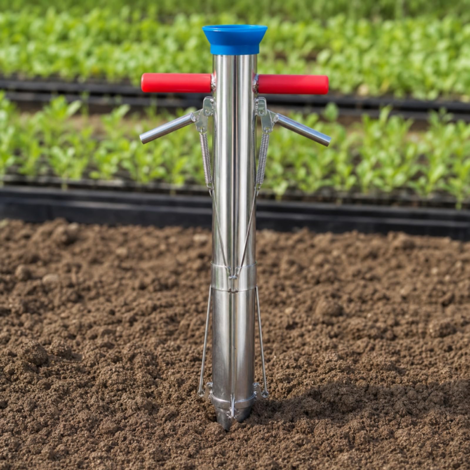 Trasplantador Plantones Metálico Herramienta Trasplante Manual Cómodo Plantador Bulbos para Agricultores, Jardineros, Grande, Acero Inoxidable Engrosado con Doble Mango Y Pedal