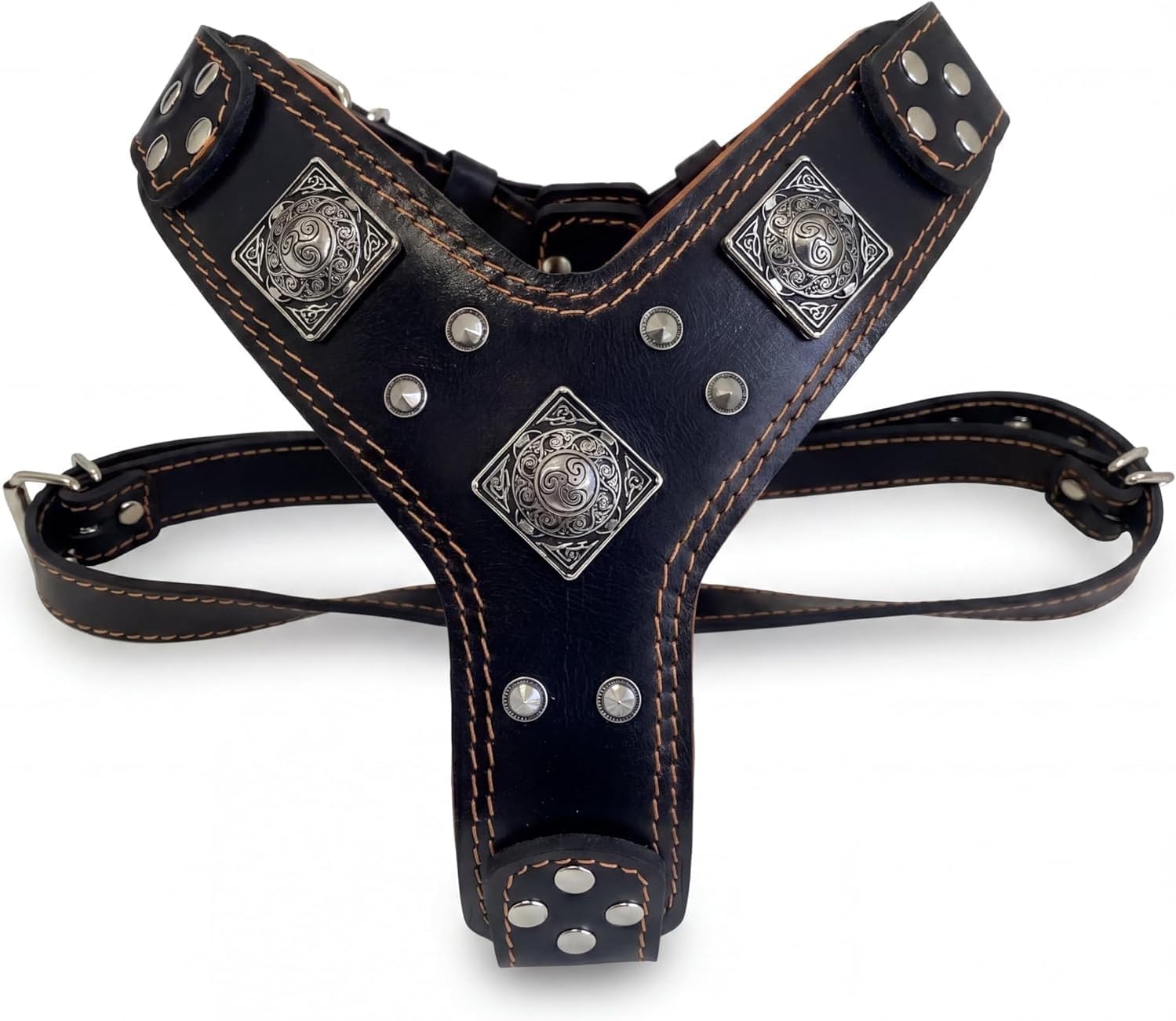 Bestia Eros Leather Dog Harness - 4mm Thick Belt Leather Chest Plate with Soft Padded Cushion for Durability, Control & Refined Comfort - Handmade Studded Build Heavy Duty Dog Harness for Large Breeds