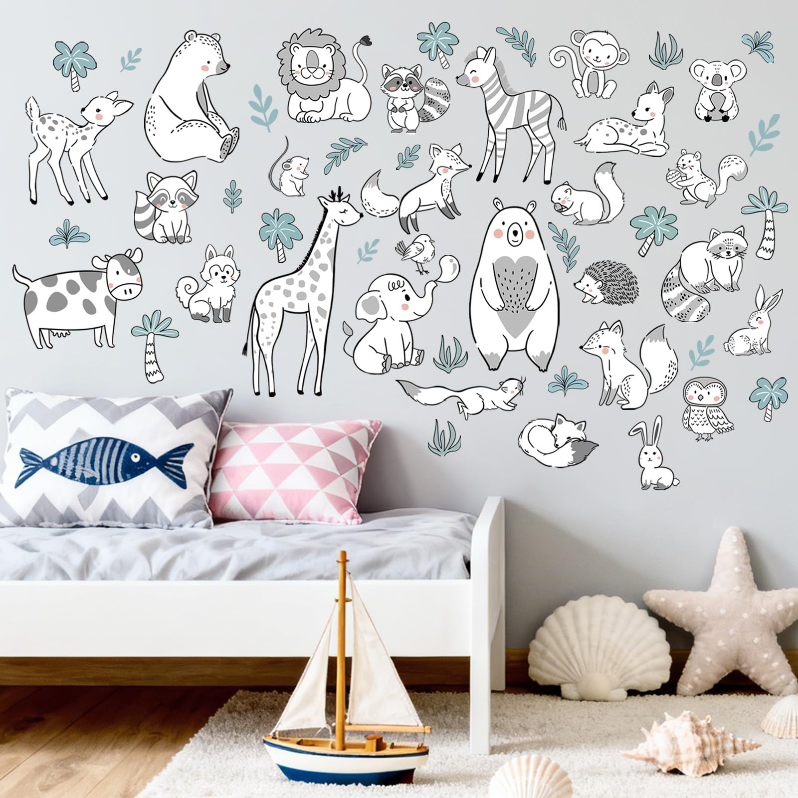 FUFUQUARE Black Line Animals Wall Stickers Kids Cartoon Tigger Rabbit Wall Art Decals PVC Removable for Nursery Boys Bedroom Living Room Classroom - Image 2