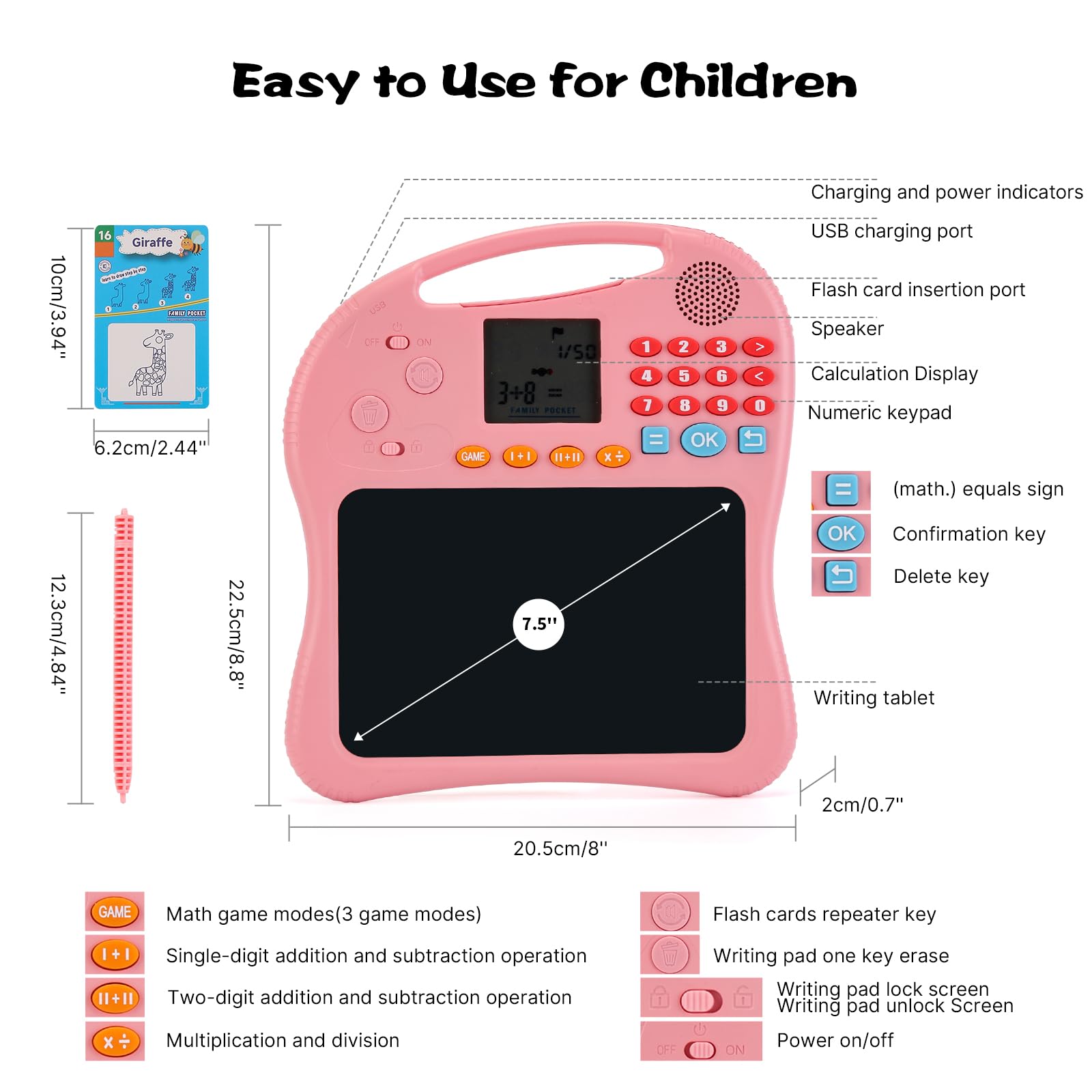 Kids Educational Learning Toys with Math Games,Talking Flash Cards and Writing Drawing Tablet, Speech Therapy Autism Sensory Toys Gifts for Toddler Preschool Activities Boys Girls Ages 3-10 (Pink)