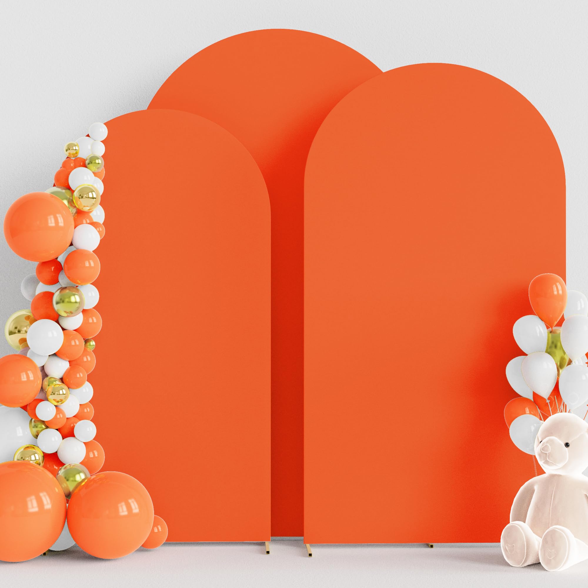 Wokceer Wedding Arch Cover (7.2FT, 6.6FT, 6FT) Set of 3 Spandex Fitted Wedding Arch Stand Covers for Round Top Chiara Arch Backdrop Stands Cover for Birthday Party Ceremony Banquet Decor OrangeRed