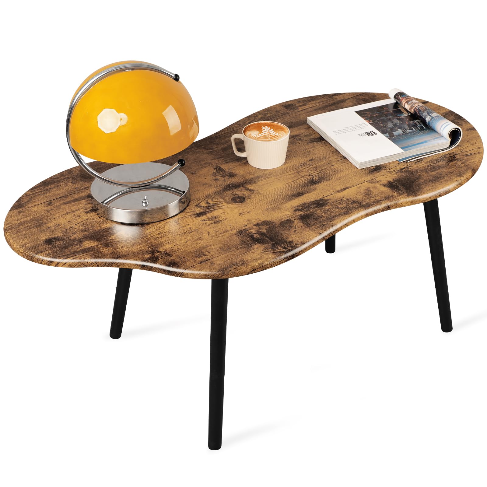 FEUFOAM Small Coffee Table Cloud Shape Coffee Table Industrial Wooden Irregular Center Floor Low Table Mid Century Decorative Furniture for Living Room Small Spaces Office Glossy Brown