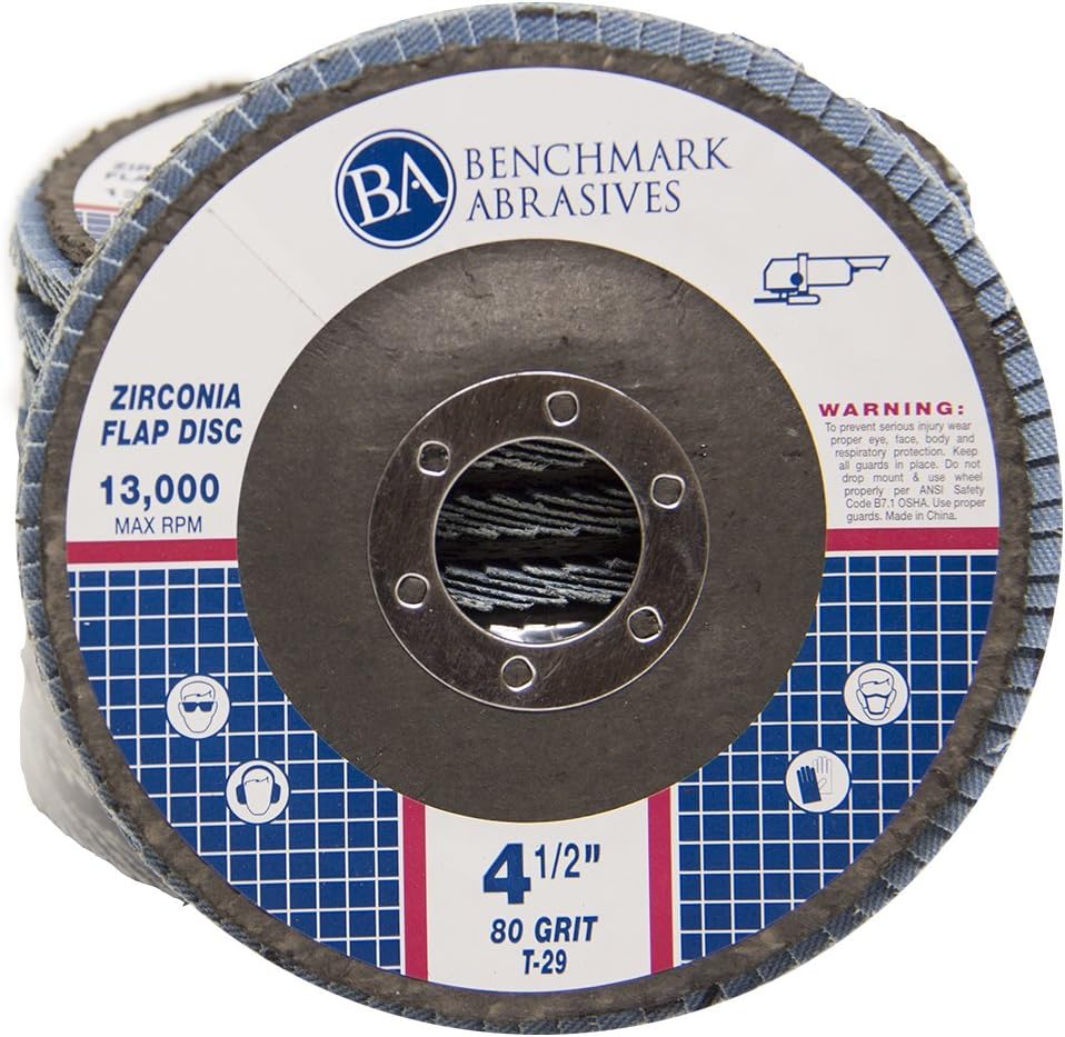 Benchmark Abrasives 4.5" x 7/8" Premium Zirconia T29 Angled Flap Discs 4 1/2 for Angle Grinder, Sanding Discs, Finishing, Rust, Stock Removal- Grinding Wheels 4 1/2 Inch (100 Pack) - 60 Grit